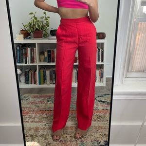 Zara high waist red linen wide leg pants in small — never worn, with tags